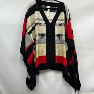 Chico’s Geometric Print Poncho L/XL Santa Fe kimono sleeves multicolored